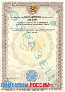 Образец сертификата соответствия (приложение) Туапсе Сертификат ISO 13485